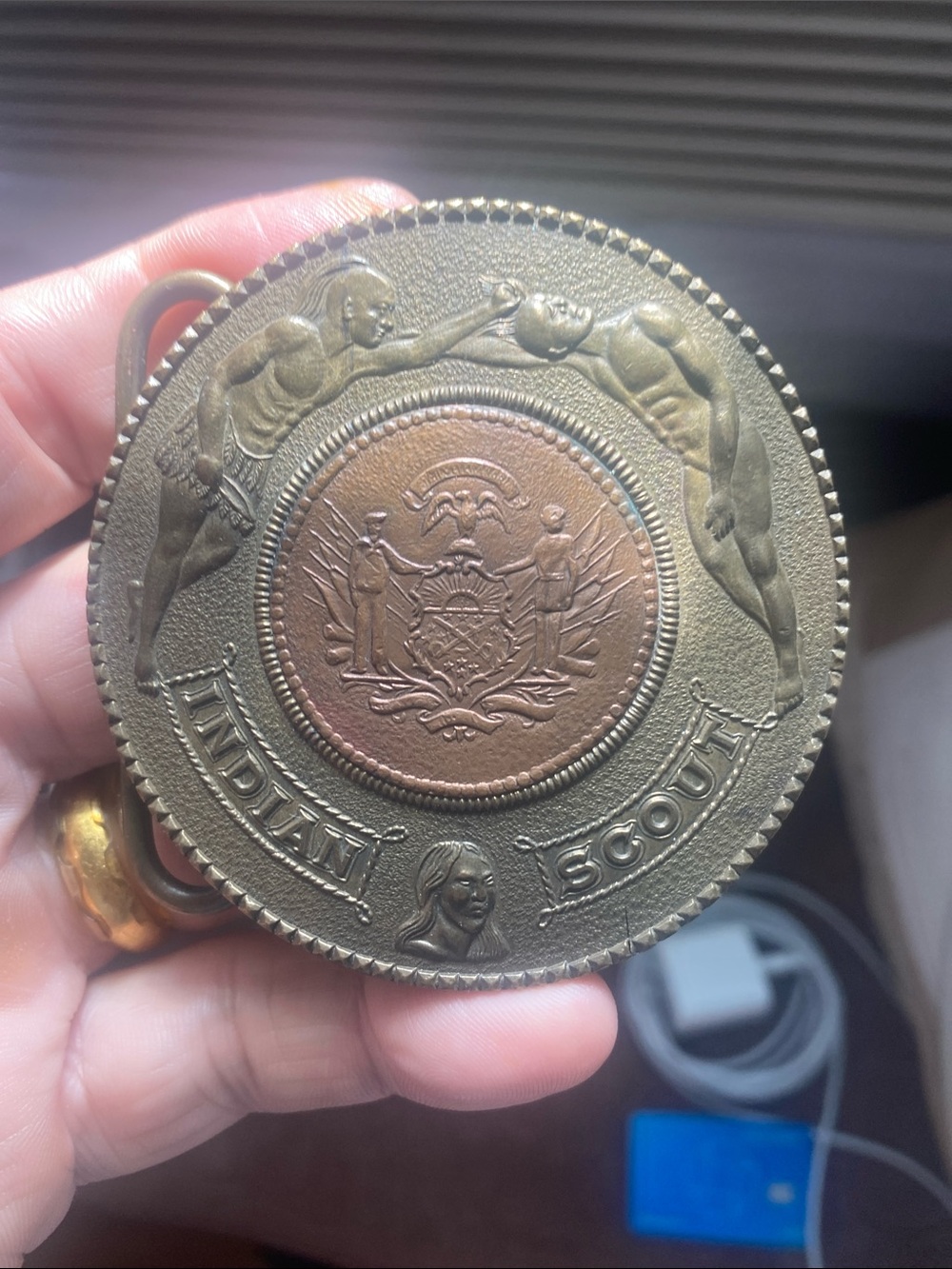 Tiffany & Co. Two-Tone Bronze and Copper Indian Scout Belt Buckle